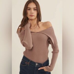 Off The Shoulder Ribbed Sweater Top